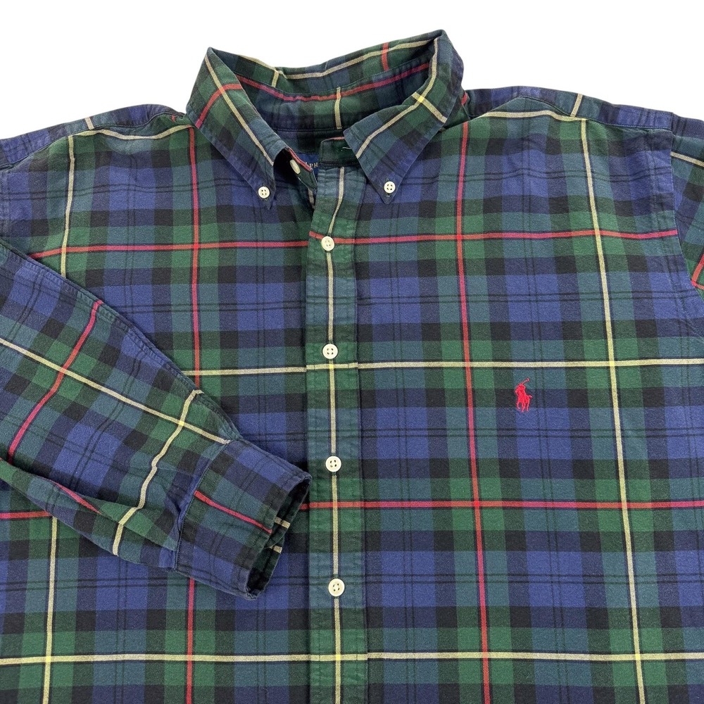 Ralph Lauren Shirt Mens XLT Tall Green Plaid Preppy Causal Button Down Pony Logo